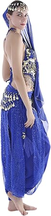 Seawhisper 12 Colors Belly Dance Halloween Carnival Costume Veil+Headchain+Top+Scarf+Pants