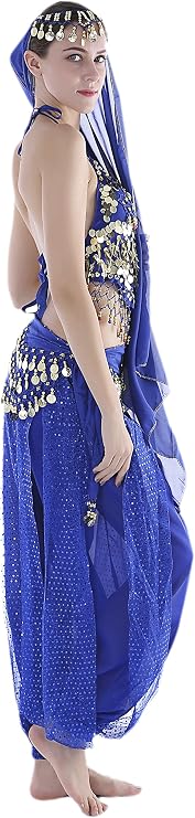 Seawhisper 12 Colors Belly Dance Halloween Carnival Costume Veil+Headchain+Top+Scarf+Pants