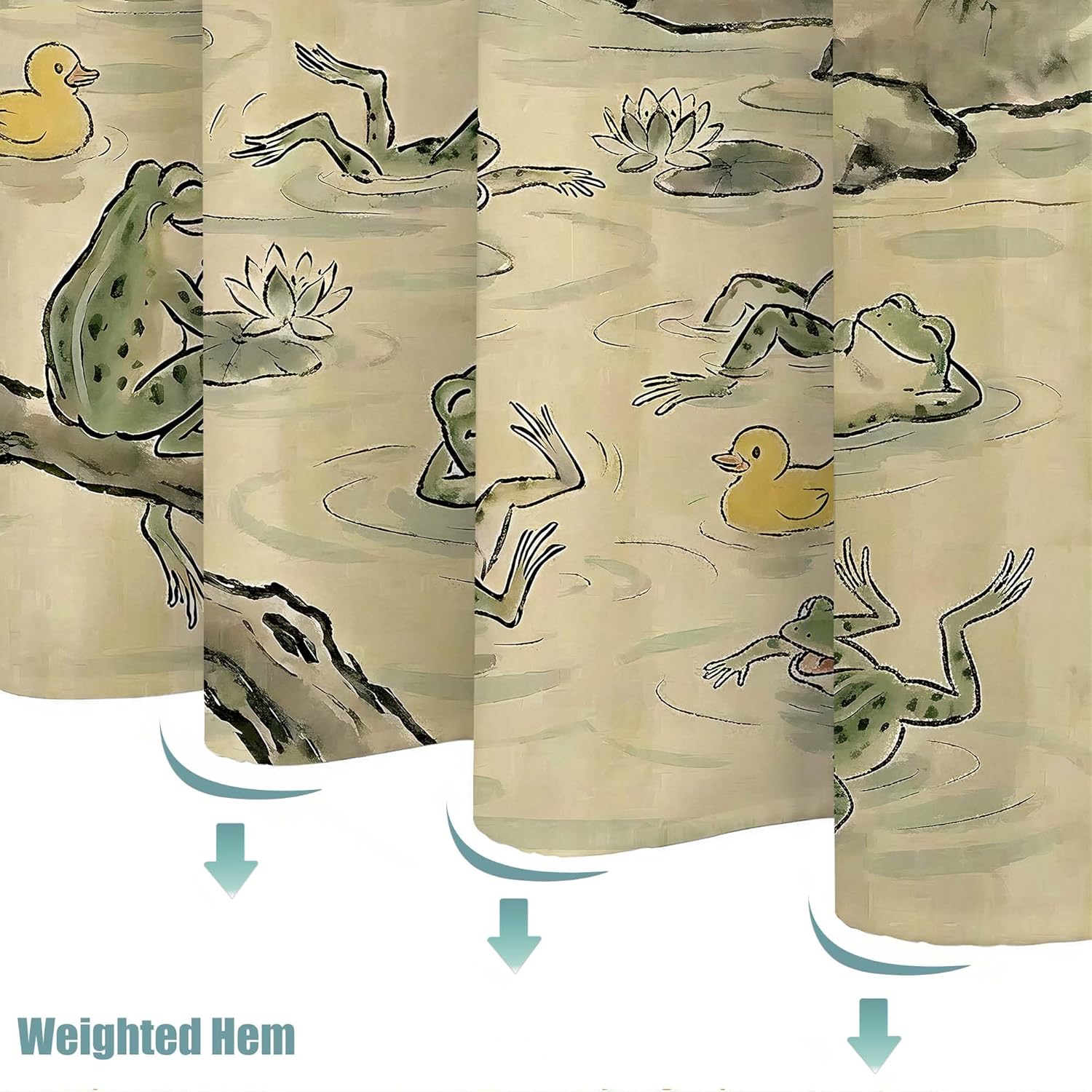Choju-giga Frogs Shower Curtain Set, Water-Repellent Bathroom Decor with Plastic Hooks, Vintage Japanese Art Tale Home Decor 72x72 Inch.