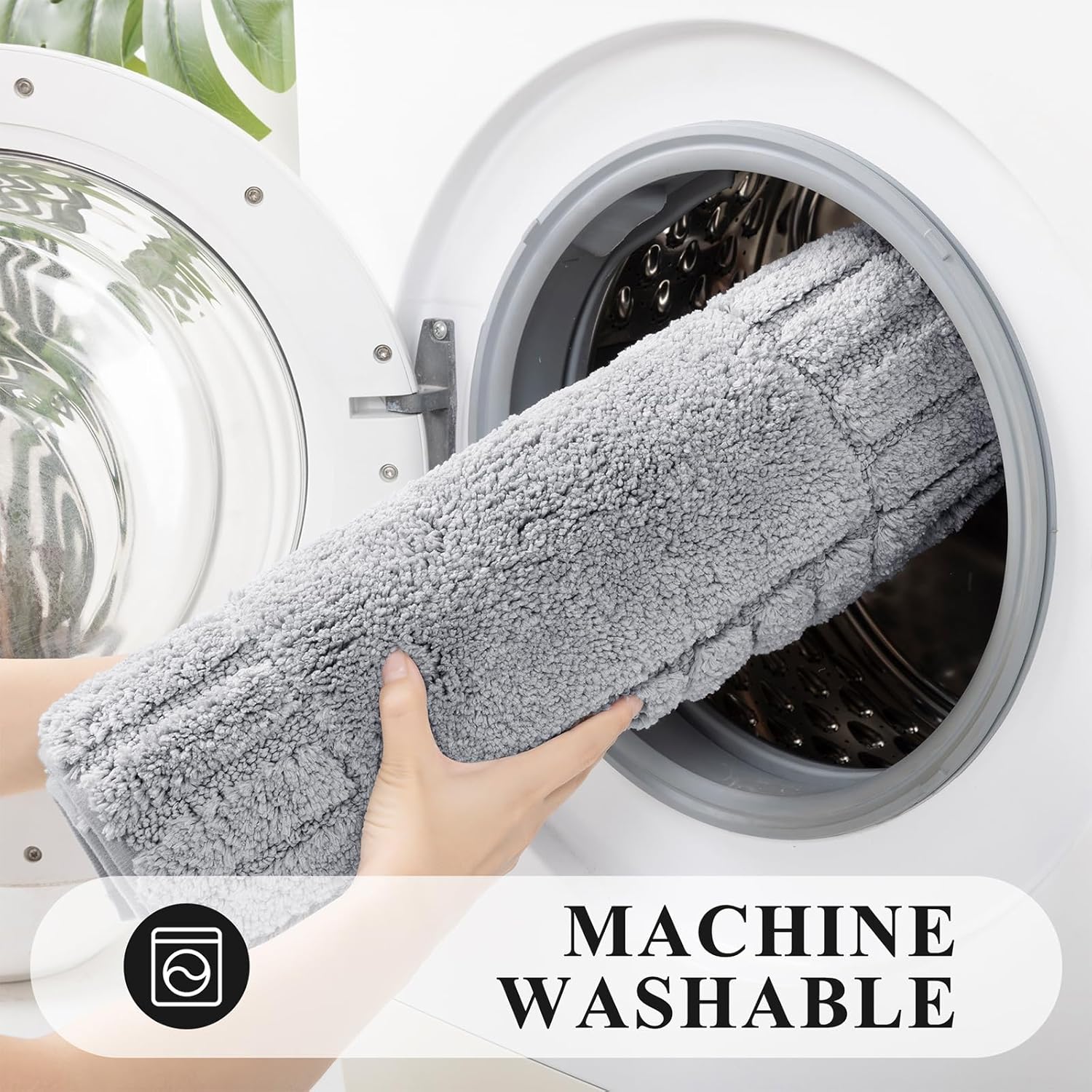 Pauwer Bathroom Rugs Sets 3 Piece Bathroom Shower Rugs with U-Shaped Contour Toilet Mat Absorbent Microfiber Plush Bath Mats Non Slip Bath Rugs Machine Washable Shaggy Bath Mat Set, Light Grey