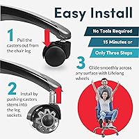 Vista 25 de Lifelong Ruedas de repuesto de goma para sillas de oficina, ruedas resistentes de 2 pulgadas para suelos de madera dura y alfombras, juego de 5