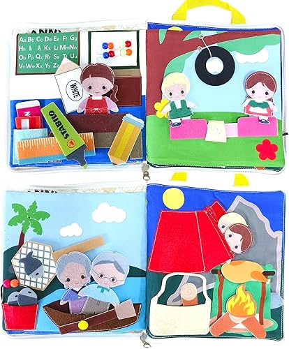 Libro de actividades de tela suave para niños pequeños, libro sensorial silencioso de aprendizaje para niños de 3 años, libro de tela Montessori con