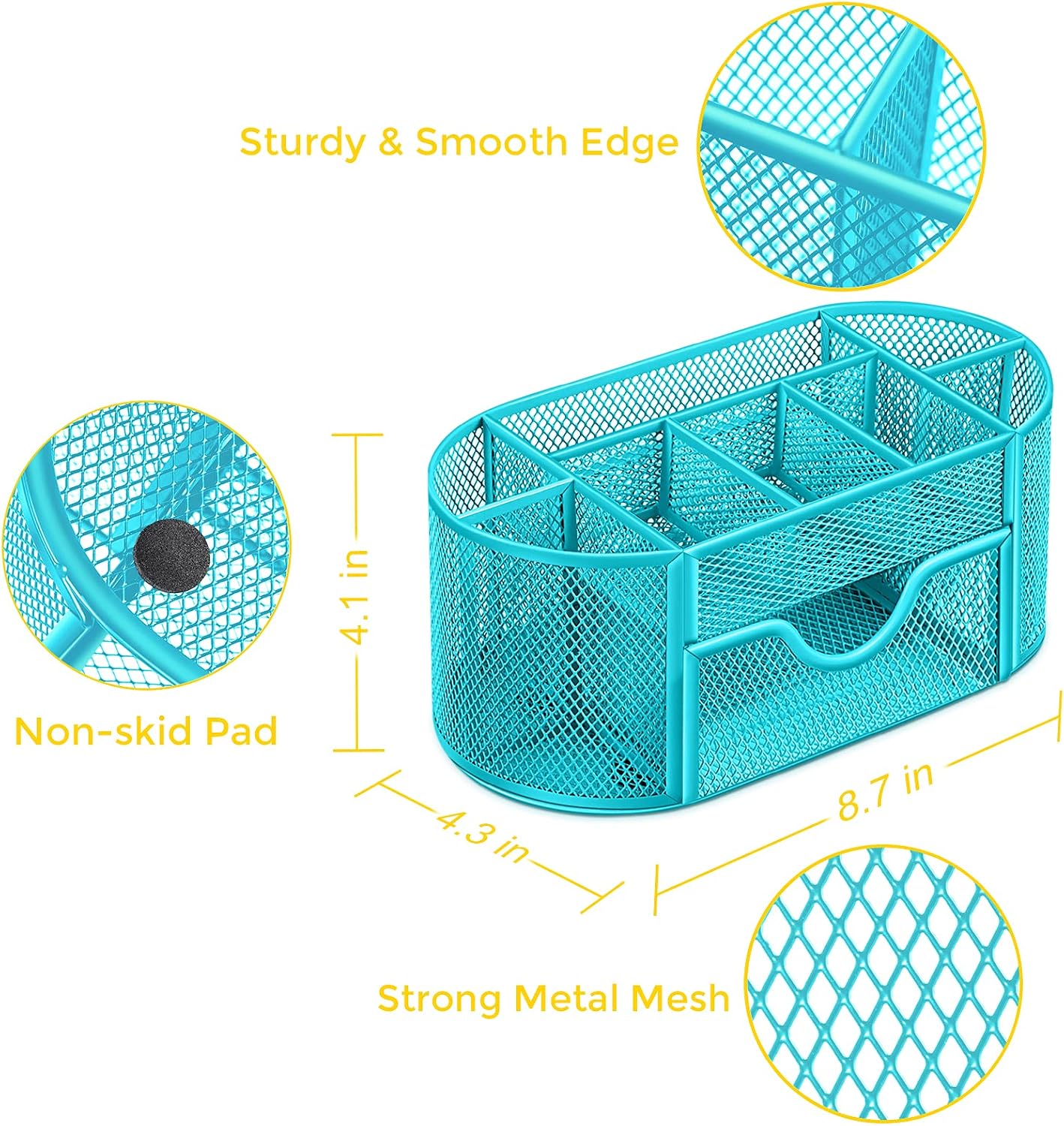 SITHON Mesh Desk Organizer, Multifunctional Office Desktop Stationery Organizer with Drawer, Pencil Holder, Home Office Supplies Desk Accessories Organizer, Blue