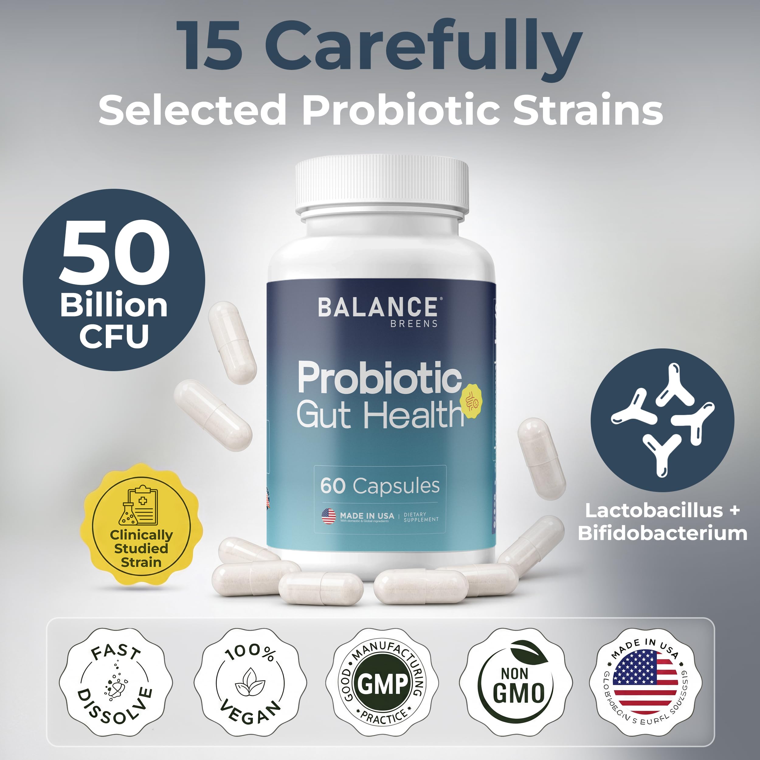 Balancebreens Probiotics 50 Billion CFU, 15 Strains, 60 Capsules — Amazon image 5