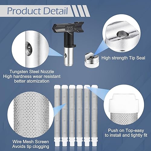 Miniatura 2 de Yoption Juego de herramientas de pistola de pulverización sin aire de 14 piezas, 6 puntas de pulverización de pintura sin aire, 6 filtros de pistola