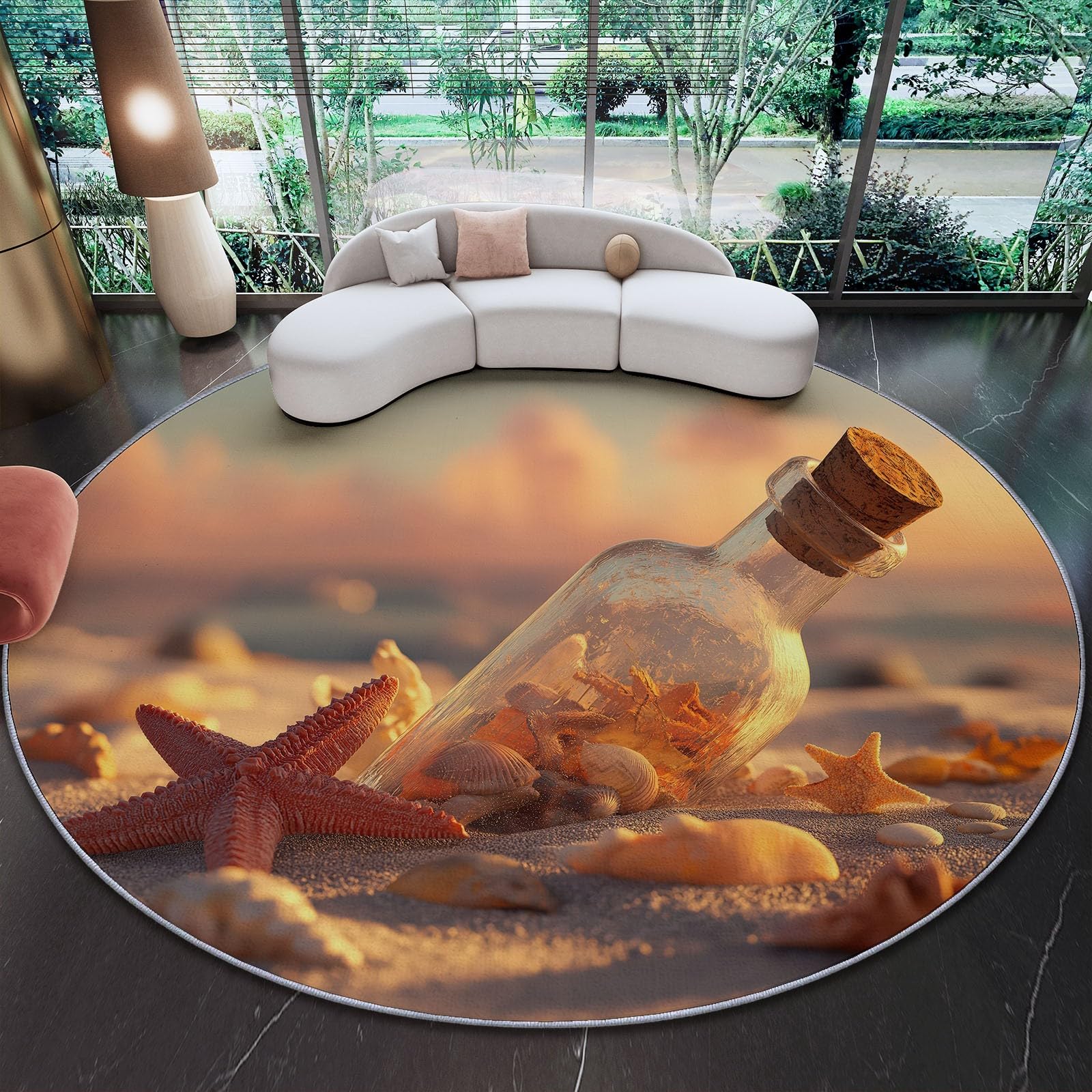 Genérico Alfombra Redonda para Comedor Atardecer Natural Playa Motivo Alfombra Antideslizante Suave y esponjosa para Sala de Estar, Dormitorio, habitación Infantil, 180 cm, Vistoso