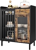 Vista 1 de GAOMON Aparador de buffet moderno, armario de almacenamiento de cocina con estantes y puertas de vidrio, gabinete de buffet de metal con cajones