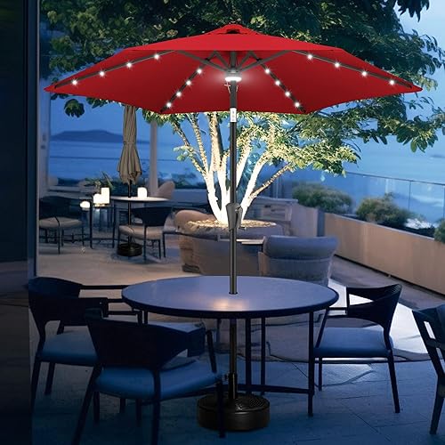 Miniatura 7 de FLAME&amp;SHADE Paraguas de mesa de patio con doble parte superior de 9 pies con luces LED e inclinación