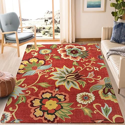 Lahome Floral Carpets for Living Room - Washable Rugs 5x7 Non-Slip Lightweight Soft Bedroom Rugs Throw Low-Pile Large Area Rug for Dining Room, Paisley Print Fall Rugs for Office Kitchen Entryway