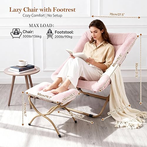 Miniatura 2 de Silla de dormitorio con otomana, silla de platillo suave XL, silla plegable de piel sintética de gran tamaño, silla plegable con marco de metal para