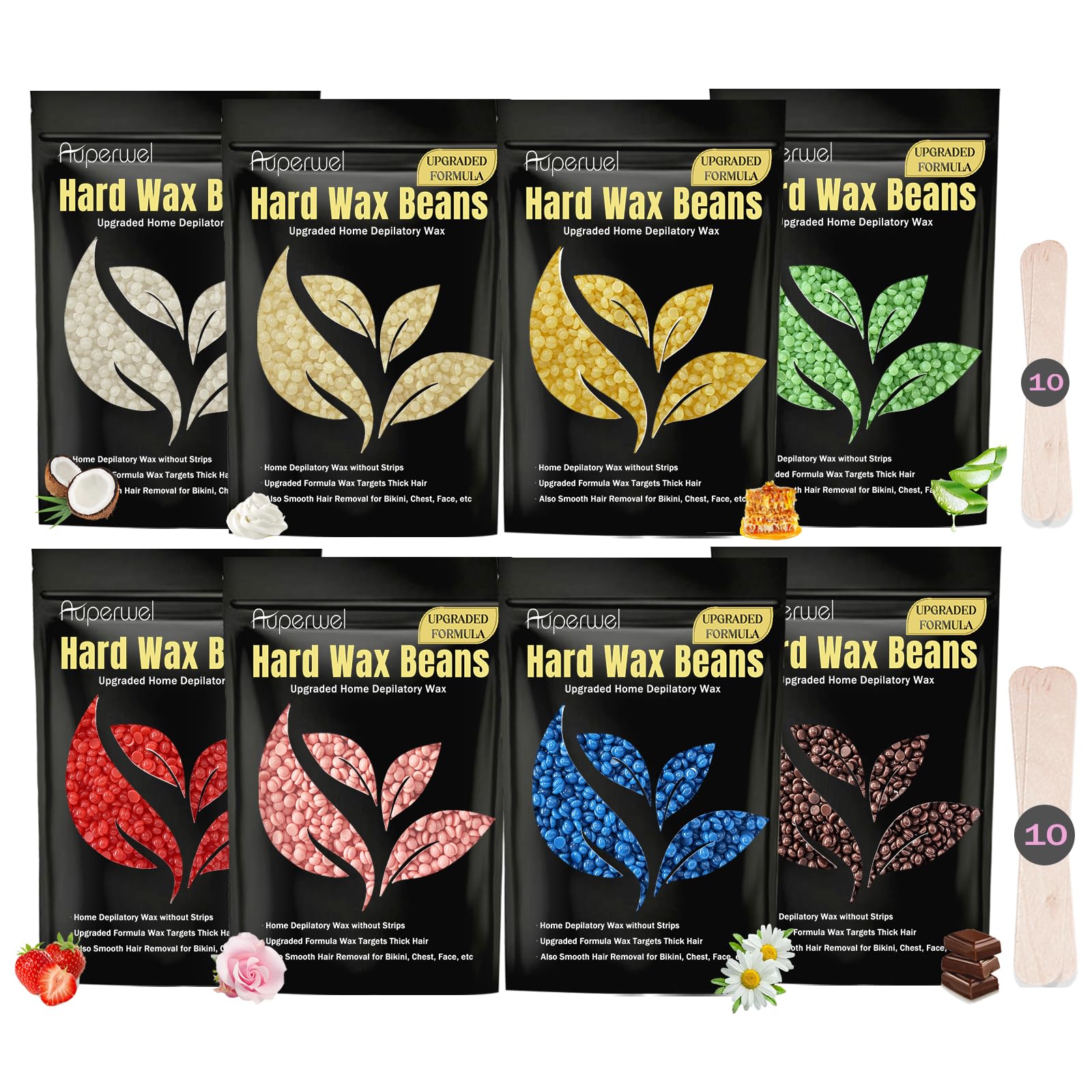 Wax Beads, 1.76lb / 800g Hard Wax Beads Coarse Hair Formula Hard Wax for Hair Removal and Senstive Skin, Wax Beads for Face, Brazilian Bikini,Body Waxing (8 Scents)