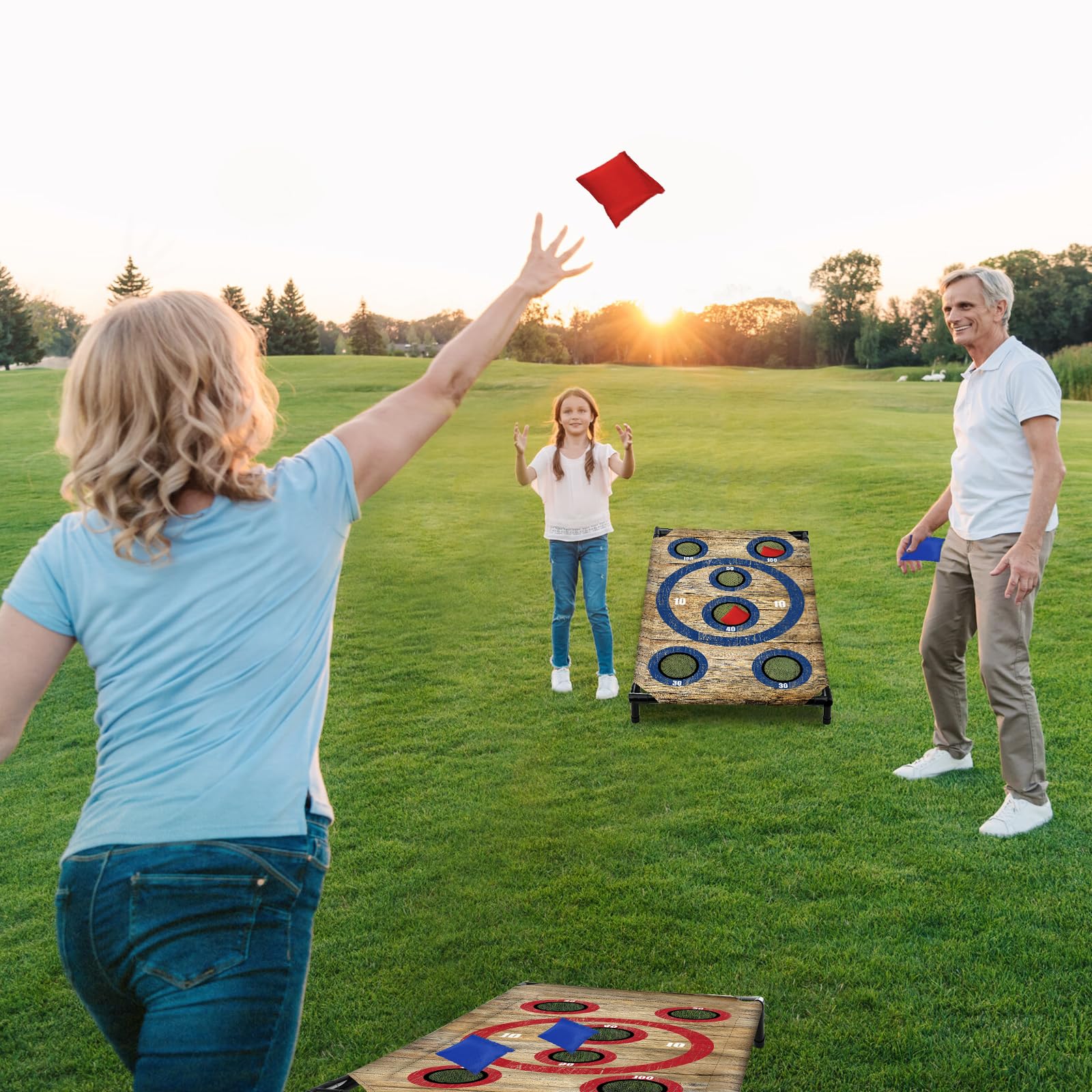 NZQXJXZ Juego de Cornhole para Familia y Adulto, 3x2 Ft Portátil Cornhole Juego de Lanzamiento con 8 Bolsas de Frijoles y Bolsa de Transporte, Ideal para al Aire Libre, Interior, Patio Trasero, Césped