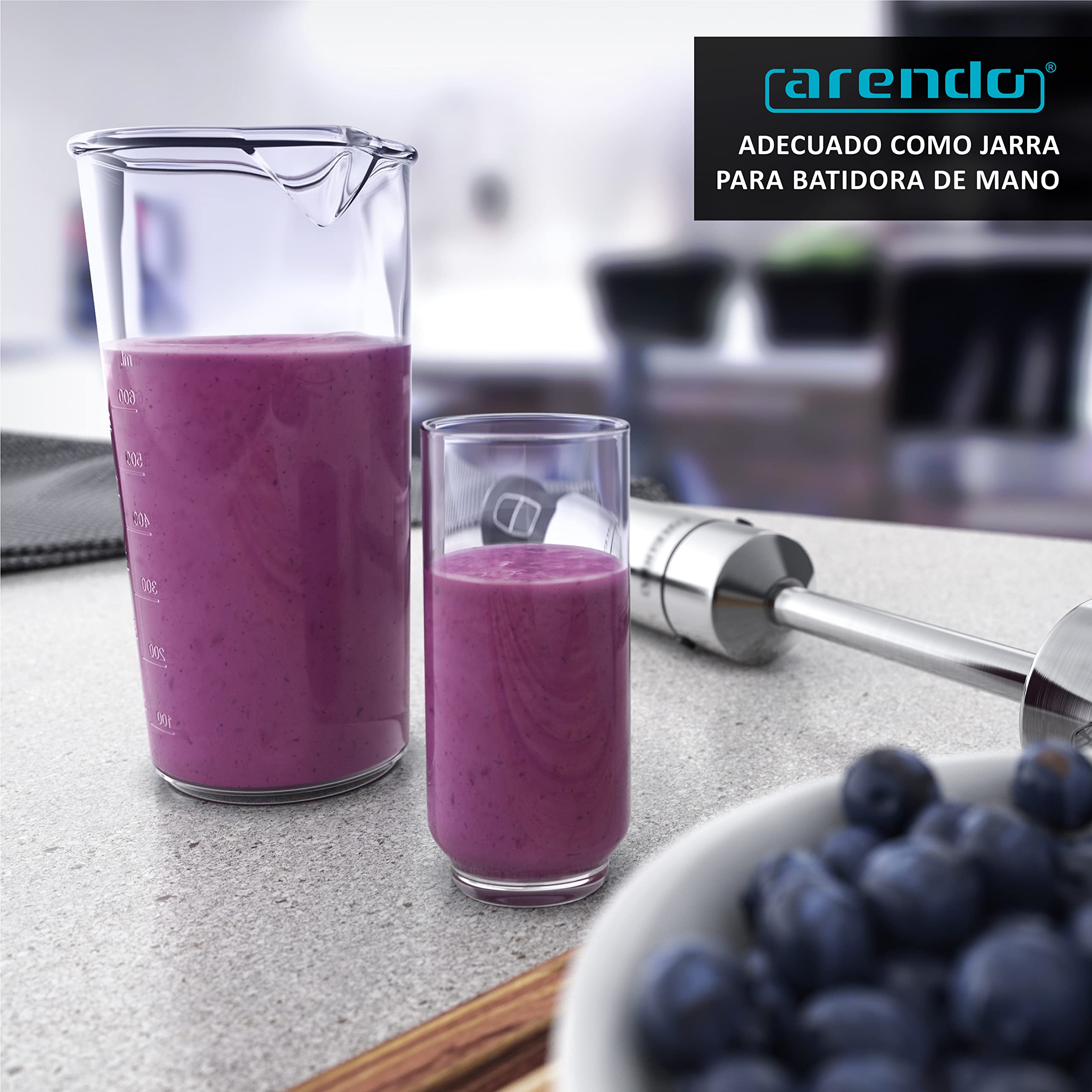 arendo - Jarra dosificadora de plástico graduada 600 ml y 20 onzas - Vaso medidor Transparente - Ideal para batidoras y batidores eléctricos - Jarra de Cocina - Vaso medidor - Taza