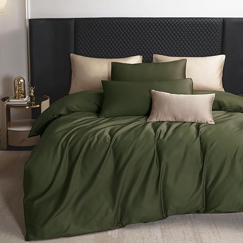 Miniatura 8 de MooMee Juego de funda de edredón de algodón de fibra extra larga de 600 hilos, textura de algodón egipcio, satén sedoso, suave, cómodo, duradero