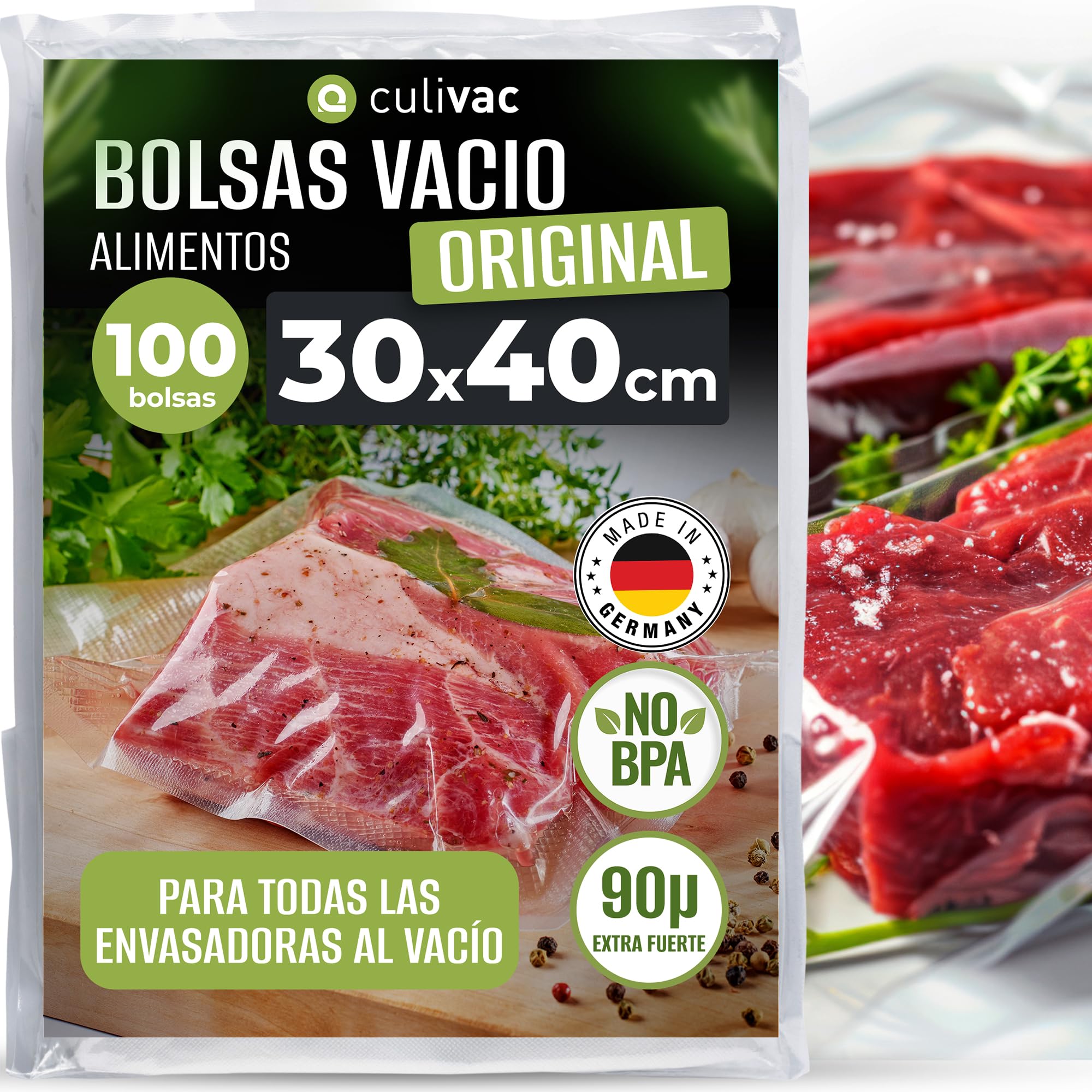 culivac Bolsas Vacio Alimentos – Original, 30x40cm, 100x | Bolsas Envasar al Vacio Alimentos, Bolsas Vacio Comida para Sous Vide, Conservación y Congelación, sin BPA