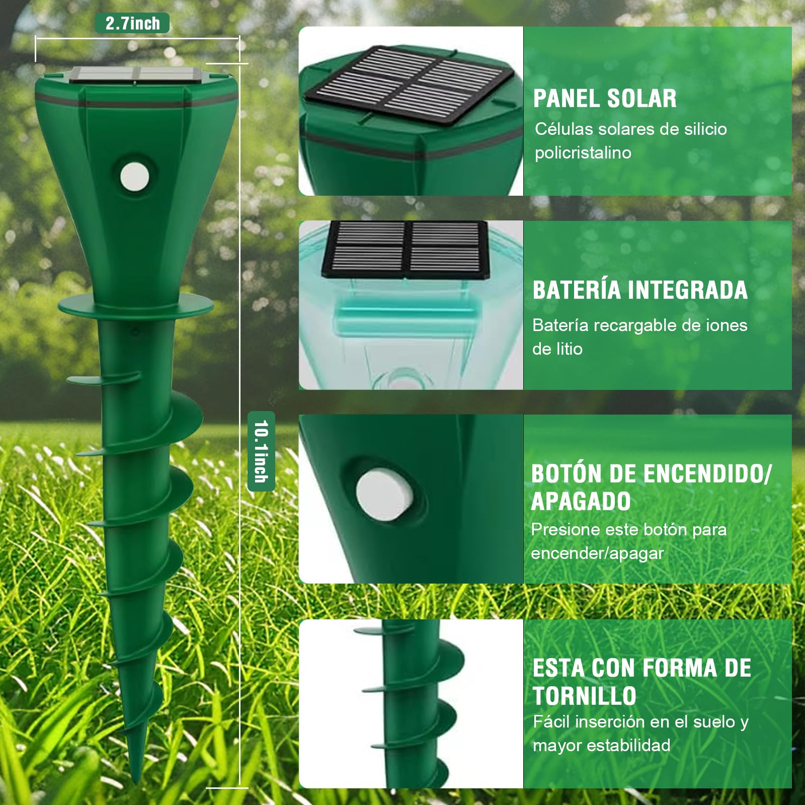 Ahuyentador de Topos Solares, 4 Piezas Ahuyentador de Ratones de Animales para la Expulsión de Topos, Ardillas de Tierra, Serpiente, Ratones de, IP65 Resistente al Agua, Verde