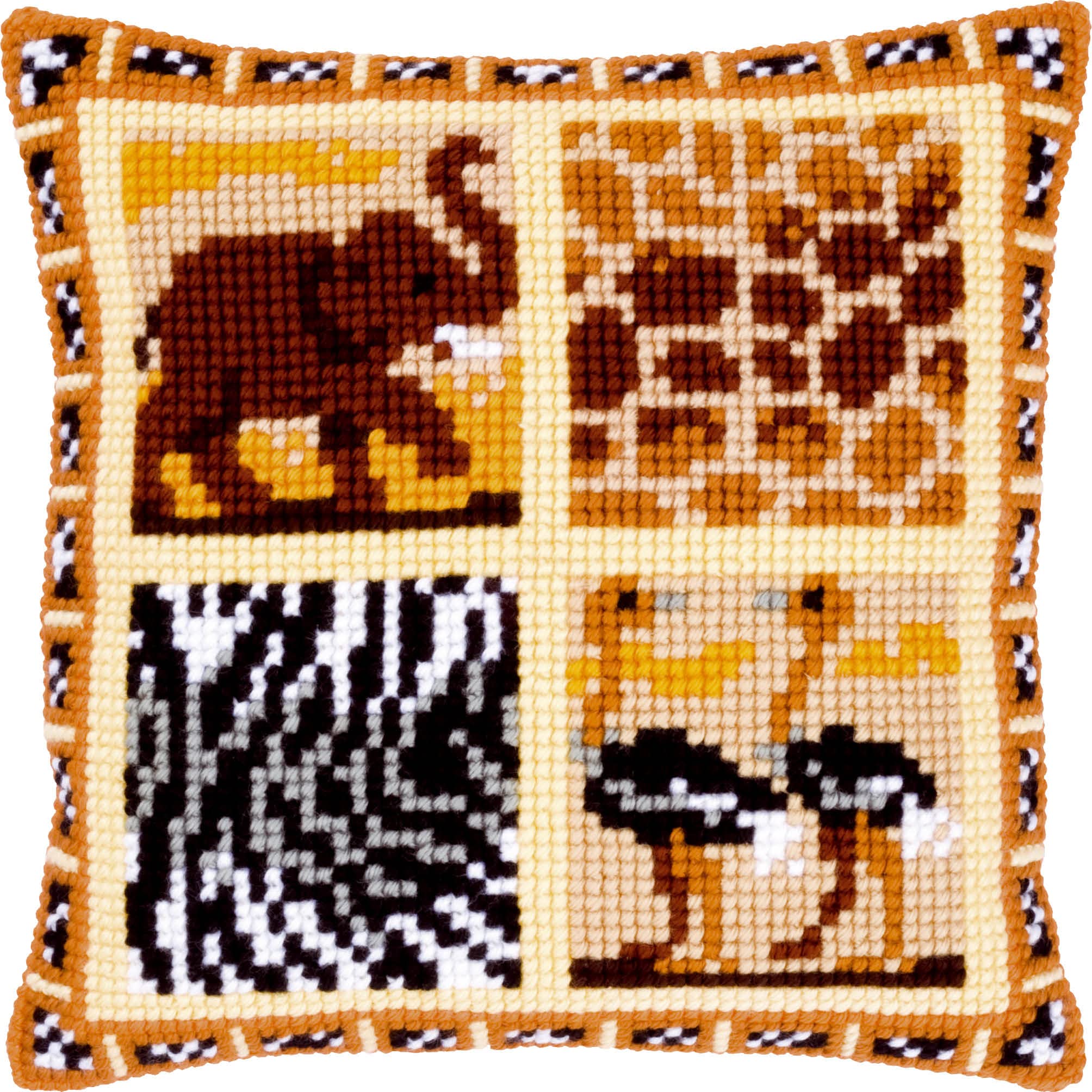 VERVAC0 Kreuzstich Stickpackungen Kissen Stickerei Set Anfänger Vorgedruckt Safari II DIY Set Kreativ Set Für Erwachsene Dekoratives Kissen