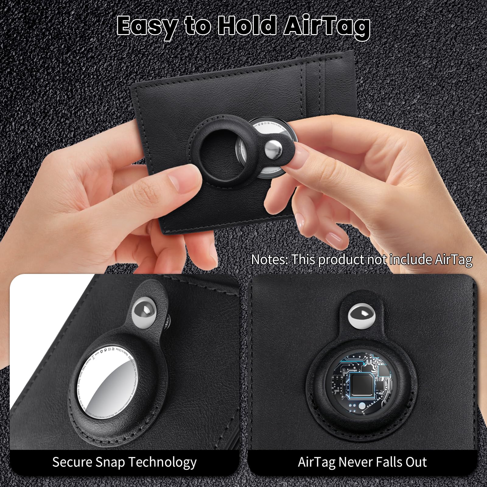 Tukio AirTag Portafoglio Uomo/Donna Slim, Portacarte Uomo in Pelle con ID Window, Porta Carte di Credito Piccolo, Porta Tessere con Portamonete, per 8-12 Tessere, Air Tag Wallet, Regalo, Nero