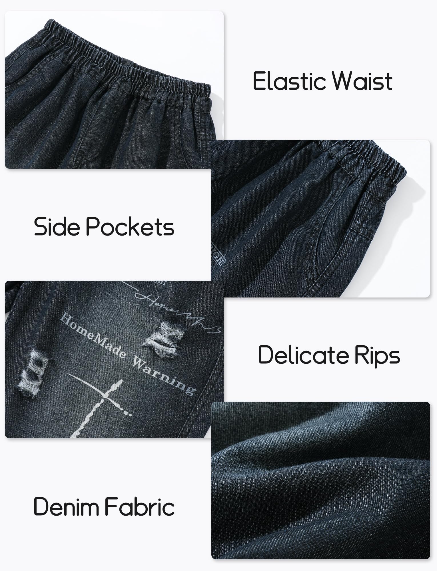 Happy Cherry Shorts Jean Garçon Jorts Enfant Coupe Large Classique Bermuda Baggy Taille Élastique Y2K Streetwear Doux Respirant Skate École 5-15 Ans