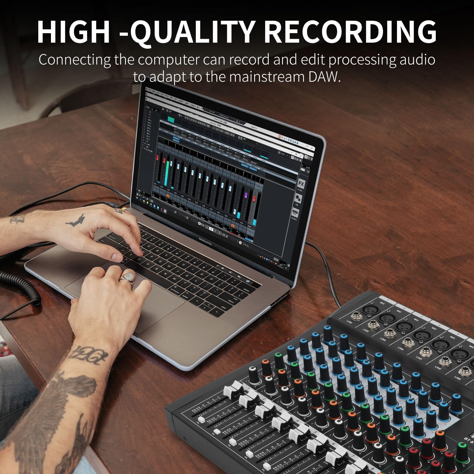 XTUGA CT80,Mezclador de audio profesional de 8 canales para grabación de computadora, interfaz de controlador de sonido, Bluetooth, ecualizador