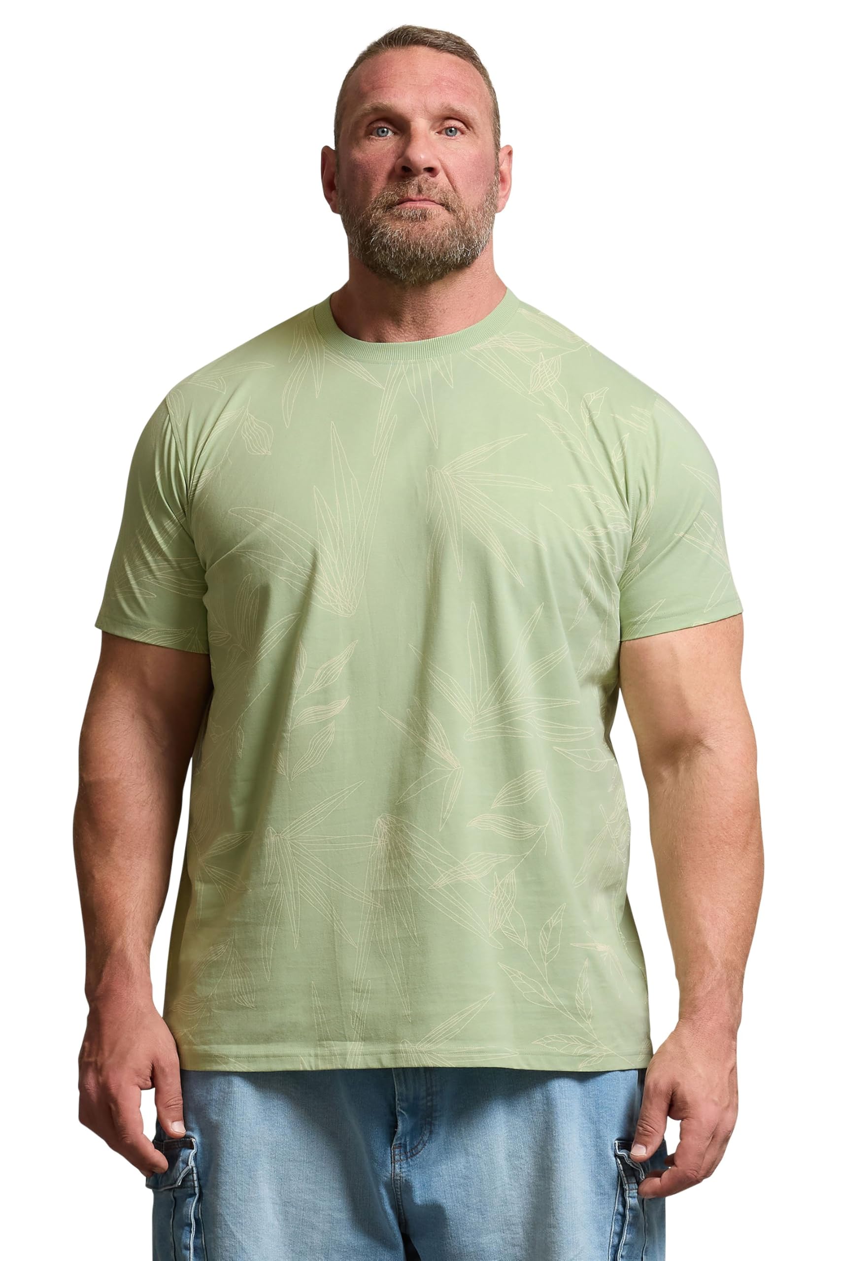 Badrhino Men's Light Green Big & Tall Sage Green Leaf Printed T-Shirt - Plus Size Curve