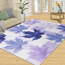 Maple Leaf Rugs for Bedroom - 3x4 Area Rug, Purple Leaf Rug, Watercolor Botanical Washable Rugs for Living Room, Non Slip & Low Pile, Indoor Carpet & Home Decor
