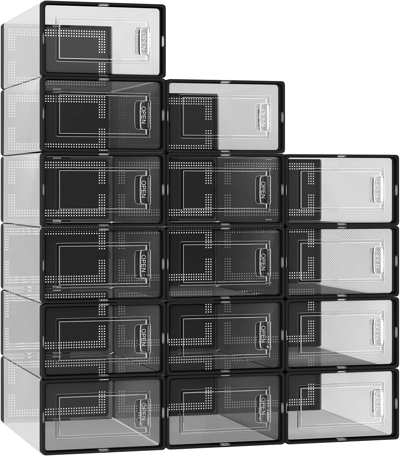 Fixwal 15 Pack Foldable Shoe Storage Boxes Clear Plastic
