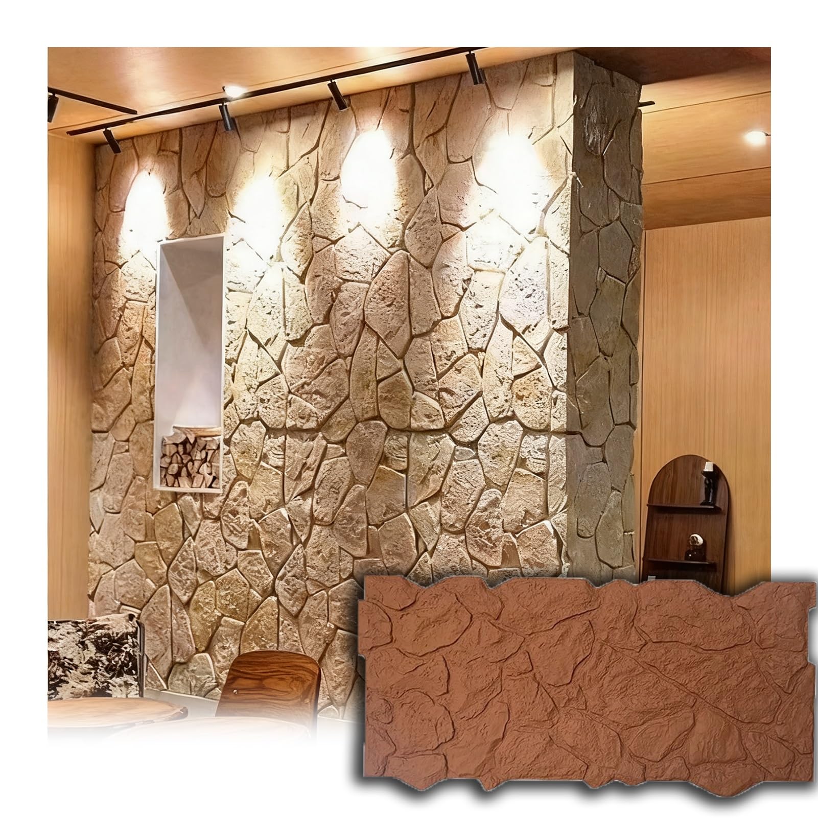Paneles pared 3D imitación piedra rustica color rojo claro en pack de 8 unidades de 60x120 cm