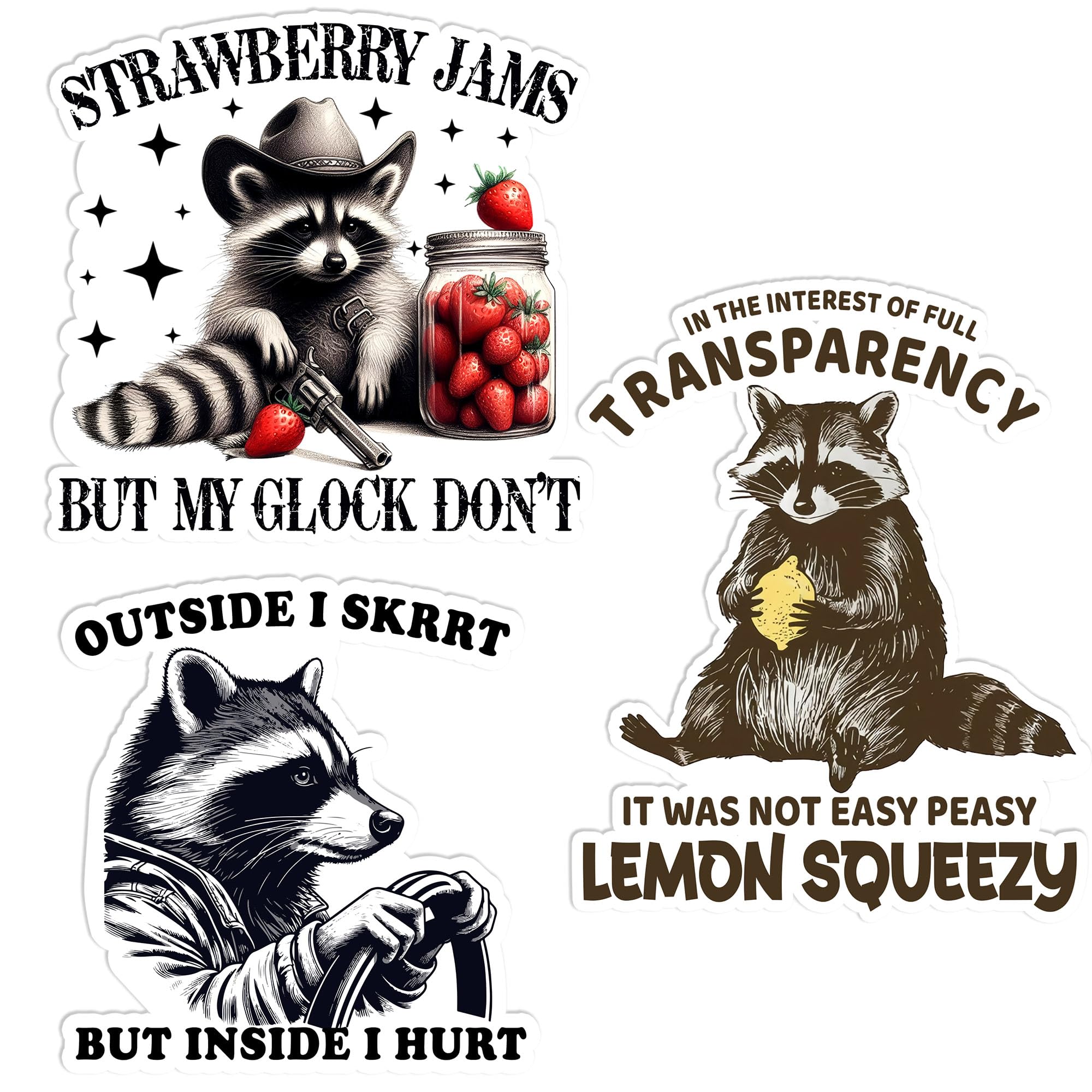 3 Pcs Funny Raccoon Sticker Pack – 3" Sarcastic Meme Trash Panda Waterproof Vinyl Decals, Cute Animal Humor Stickers for Laptop, Water Bottle, Car,