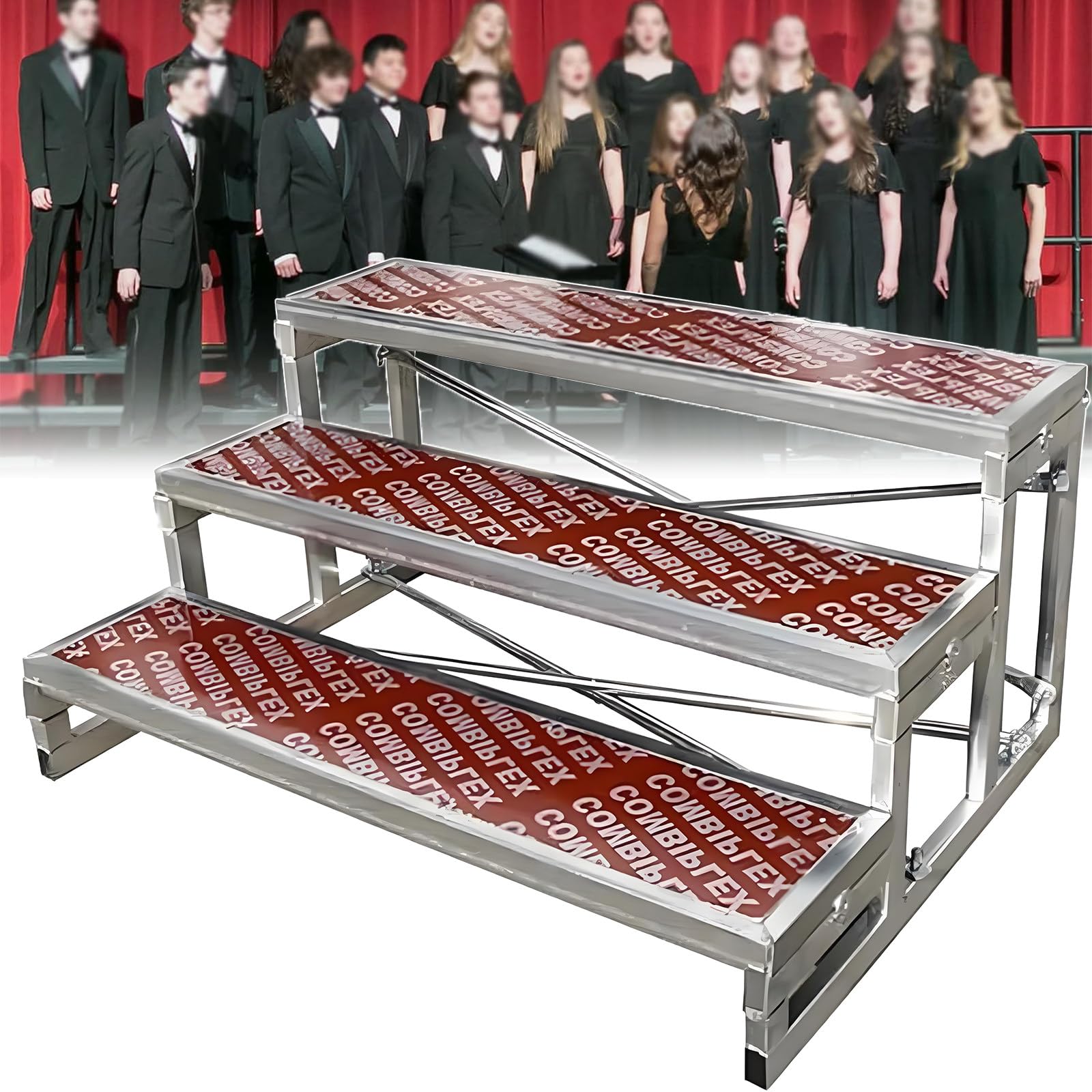 Chorpodest-Stufenplattformen, Bewegliche Bühnenleiter Pro, 500 kg pro Ebene ThirdFloor | Schneller werkzeugloser Aufbau in nur 5 Minuten möglich, Perfekt für Musikveranstaltungen, Proben und öffentliche Auftritte
