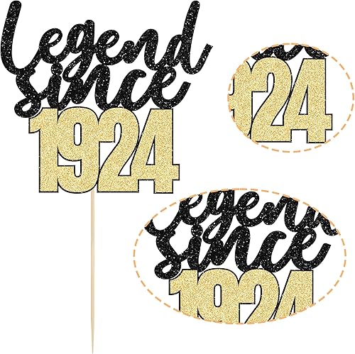 Miniatura 3 de Gyufise 1 pieza de decoración de pastel de leyenda desde 1924 con purpurina para cien cumpleaños número 100 años, decoración de pasteles para