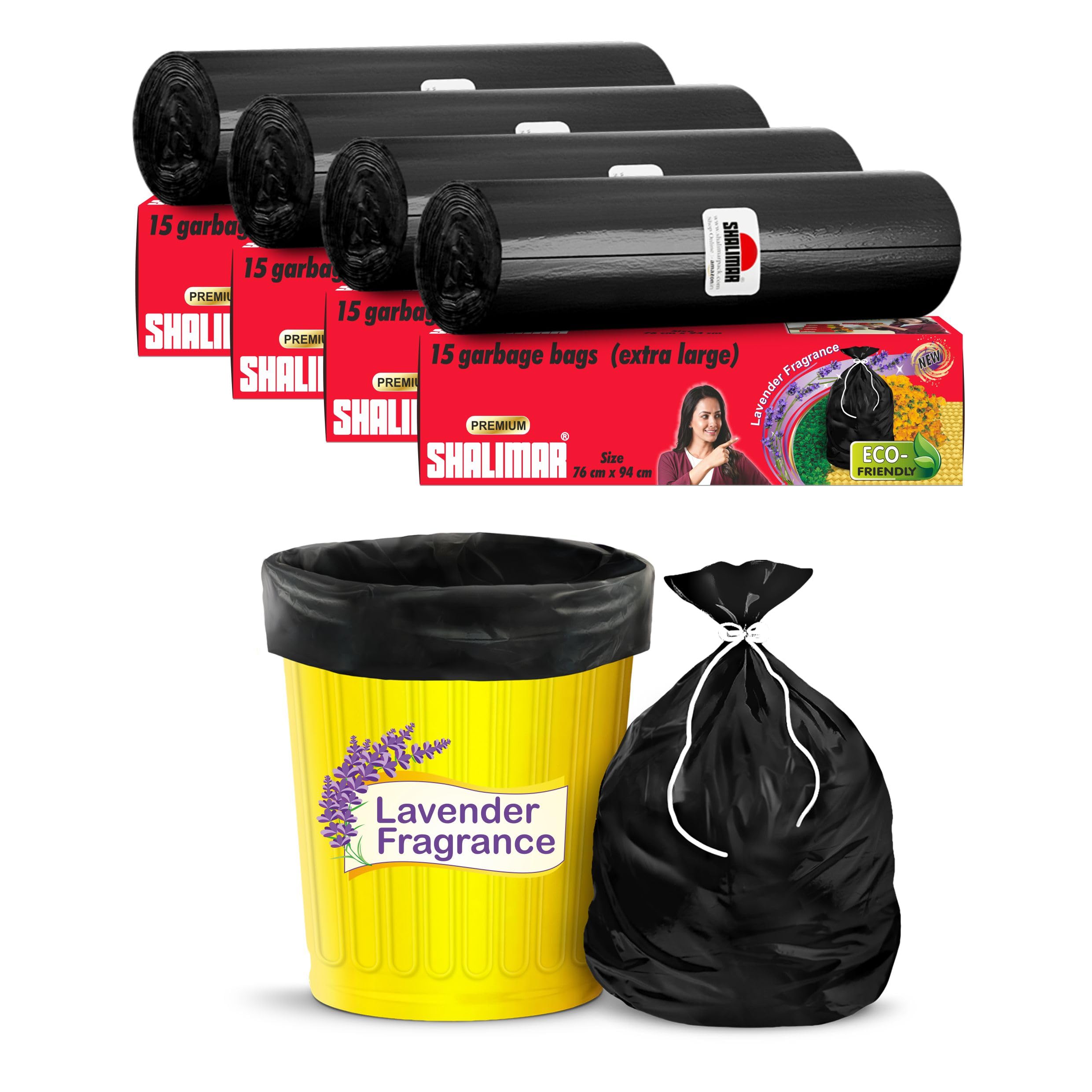 Shalimar Premium (Lavender Fragrance) Scented Garbage Bags | Extra Large 30 X 37 Inches | 60 Bags (15 Bags X 4 Rolls) | Dustbin Bag/Trash Bag | (Black) - Perforated Box for Easy Dispensing