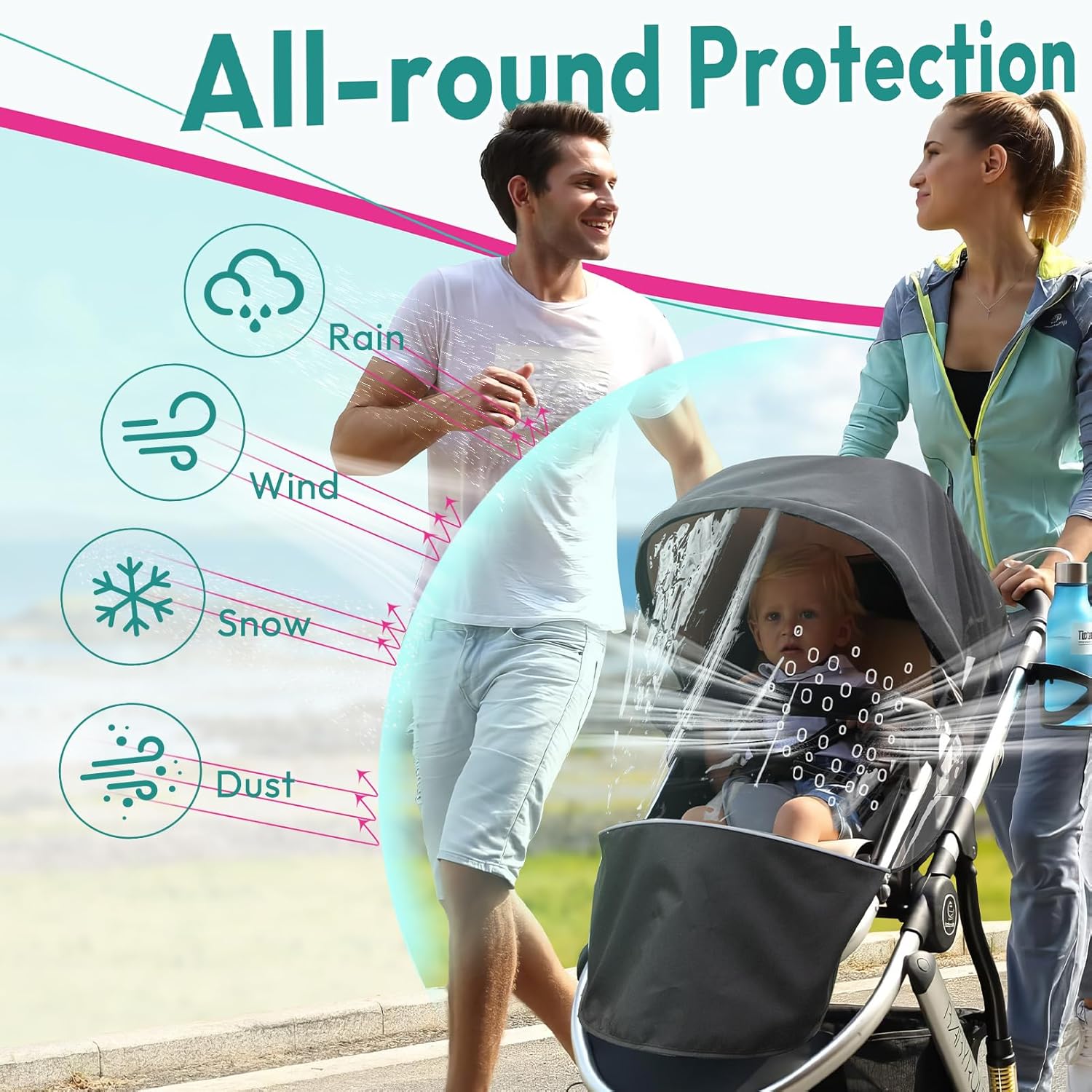Performance Rain Shield, Rain Cover Fits for UPPAbaby Vista/Vista V2/Vista V3/Cruz/Cruz V2 Stroller, Protect from Wind/Rain/Snow/Dust, Air Vent Hole, Window with Zipper, Stroller Accessories