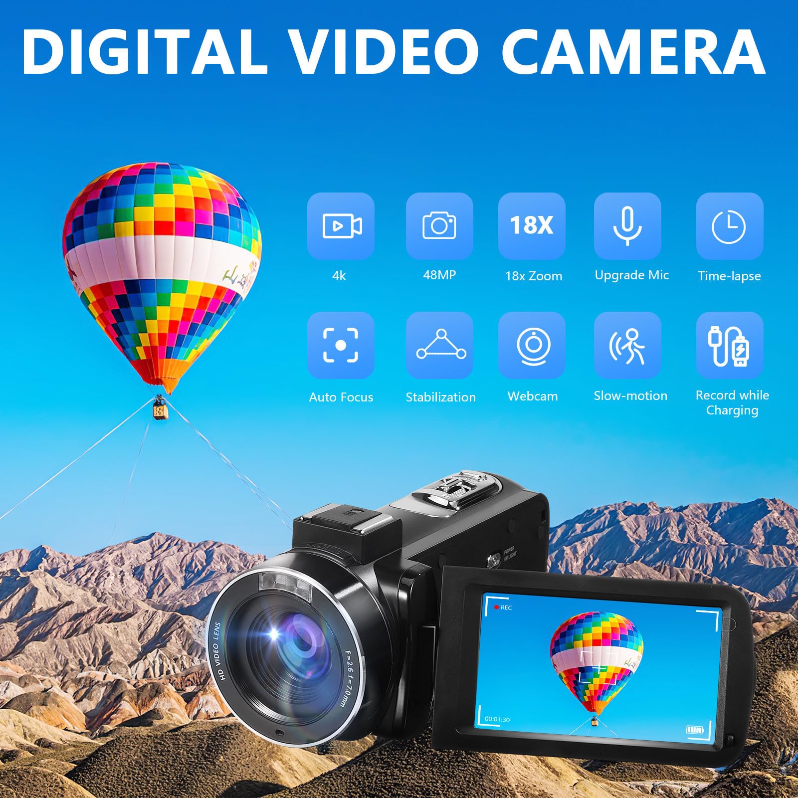 Videocamera Digitale HD Nero Schermo Touch 3 Pollici