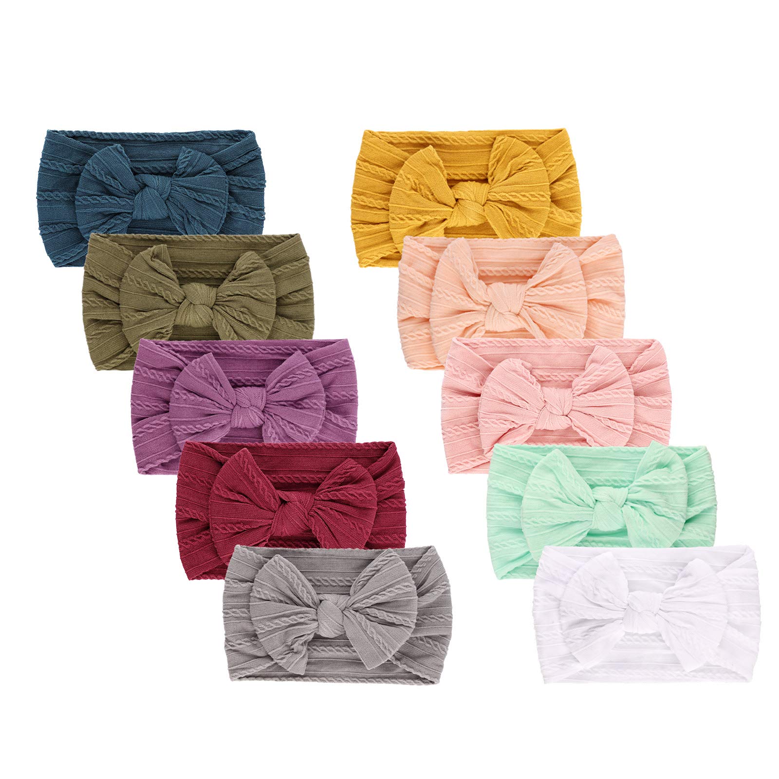 DRESHOW 10 Pack Baby Headbands for Girls Newborn Baby Nylon Headbands with Bows Hair Accessories