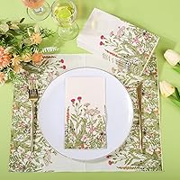 Vista 5 de 100 servilletas de papel de flores silvestres, desechables, floral, 3 capas, servilletas vintage botánicas con hojas verdes, hierbas, toalla de mano