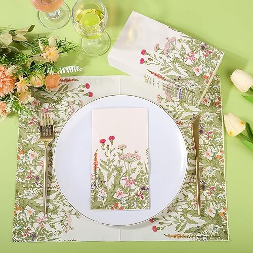 Miniatura 5 de 100 servilletas de papel de flores silvestres, desechables, floral, 3 capas, servilletas vintage botánicas con hojas verdes, hierbas, toalla de mano