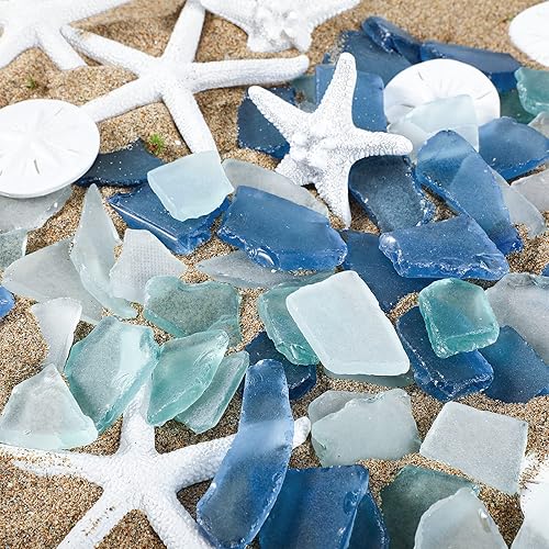 Miniatura 3 de Decoración de cristal de mar de 5.3 onzas para manualidades, piezas de vidrio de mar azul esmerilado y 12 piezas de resina surtida, estrella de mar