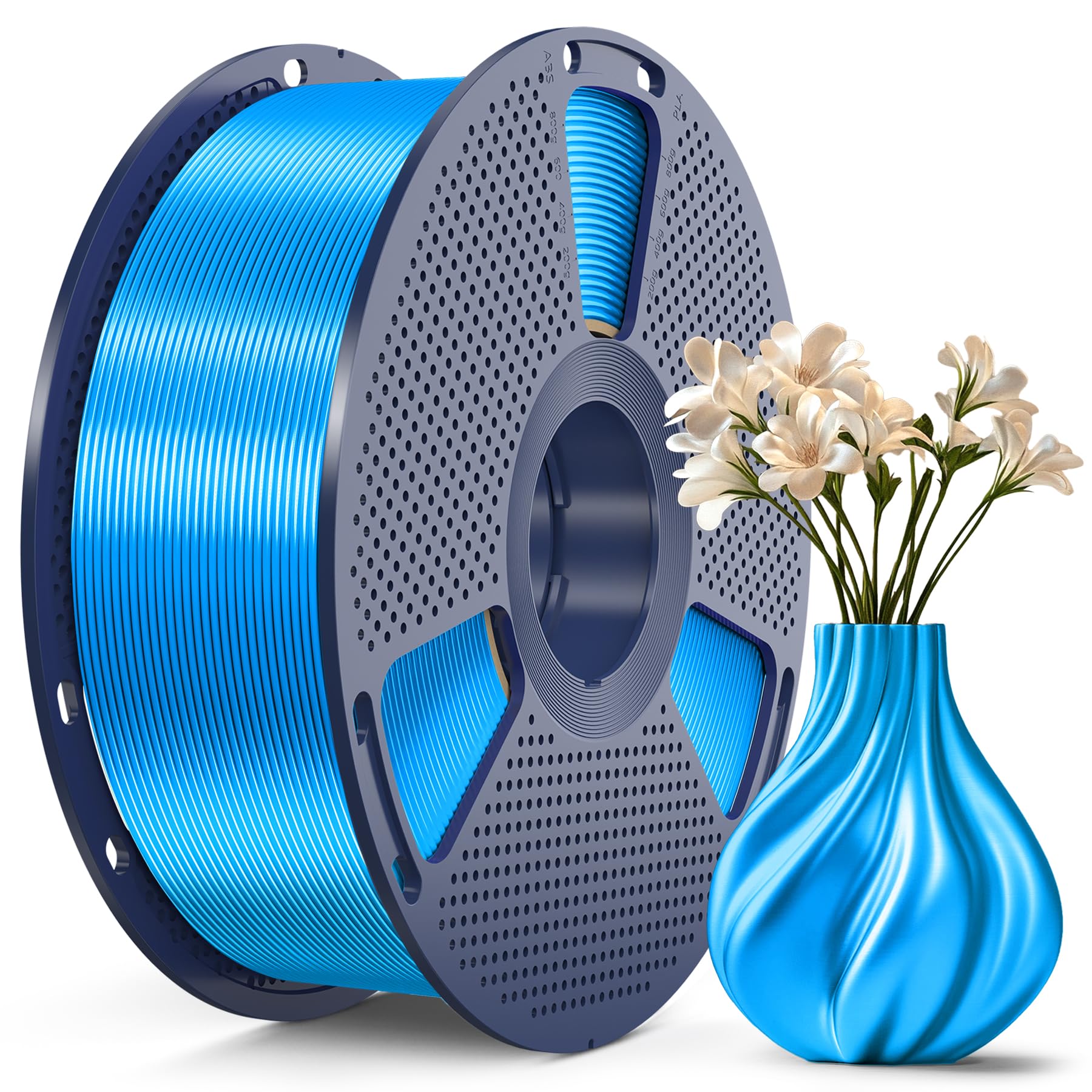 SUNLU PLA+ Silk Filament, Shiny Metallic Silk 3D Filament, PLA PLUS High Strength 3D Printer Filament, 1kg Spool, Blue