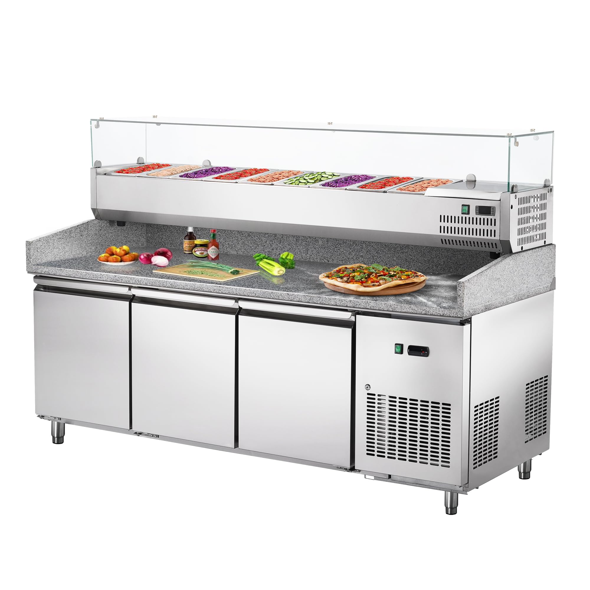 METRO Professional Table à pizza GPT3100SET, table réfrigérée, Acier inoxydable, 500 W, 435 L, 3 portes, compatible avec GHS2200