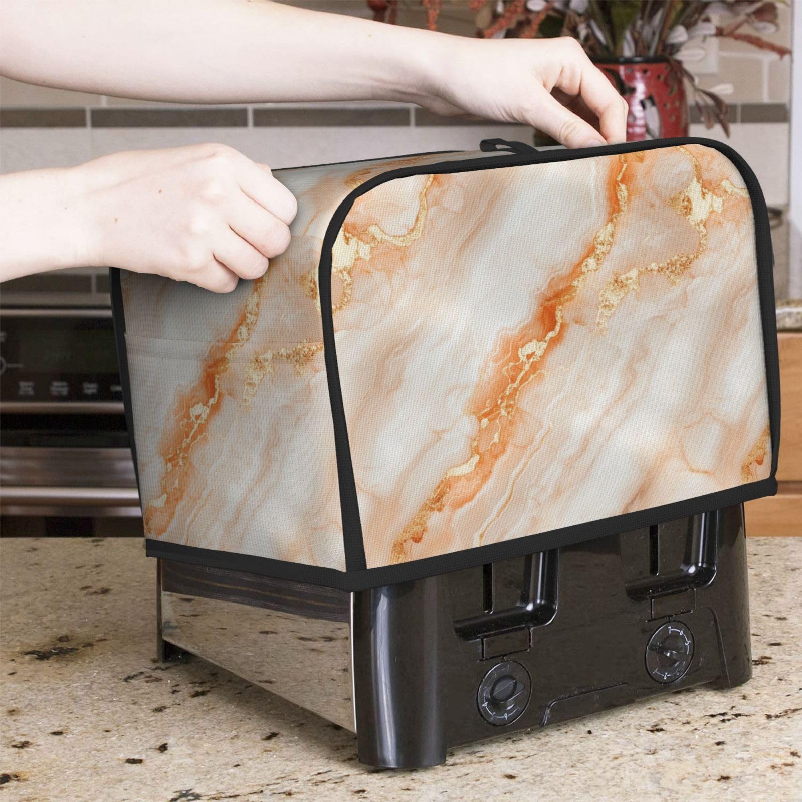 Marble Peach Pale Gold Veins Toaster Cover 2 Slice Toaster Covers Bread Maker Cover Kitchen Small Appliance Covers Kitchen Accessories