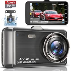 Monitores Para Vehiculos Cámara de Coche, ABASK Dashcam 4 Inch Visión Nocturna Full HD 1080P, 310° Gran Ángulo Cámara de Delantero y Trasero con Sensor G, WDR, grabación de Bucle, Monitor de Aparcamiento, Sensor Movimiento
