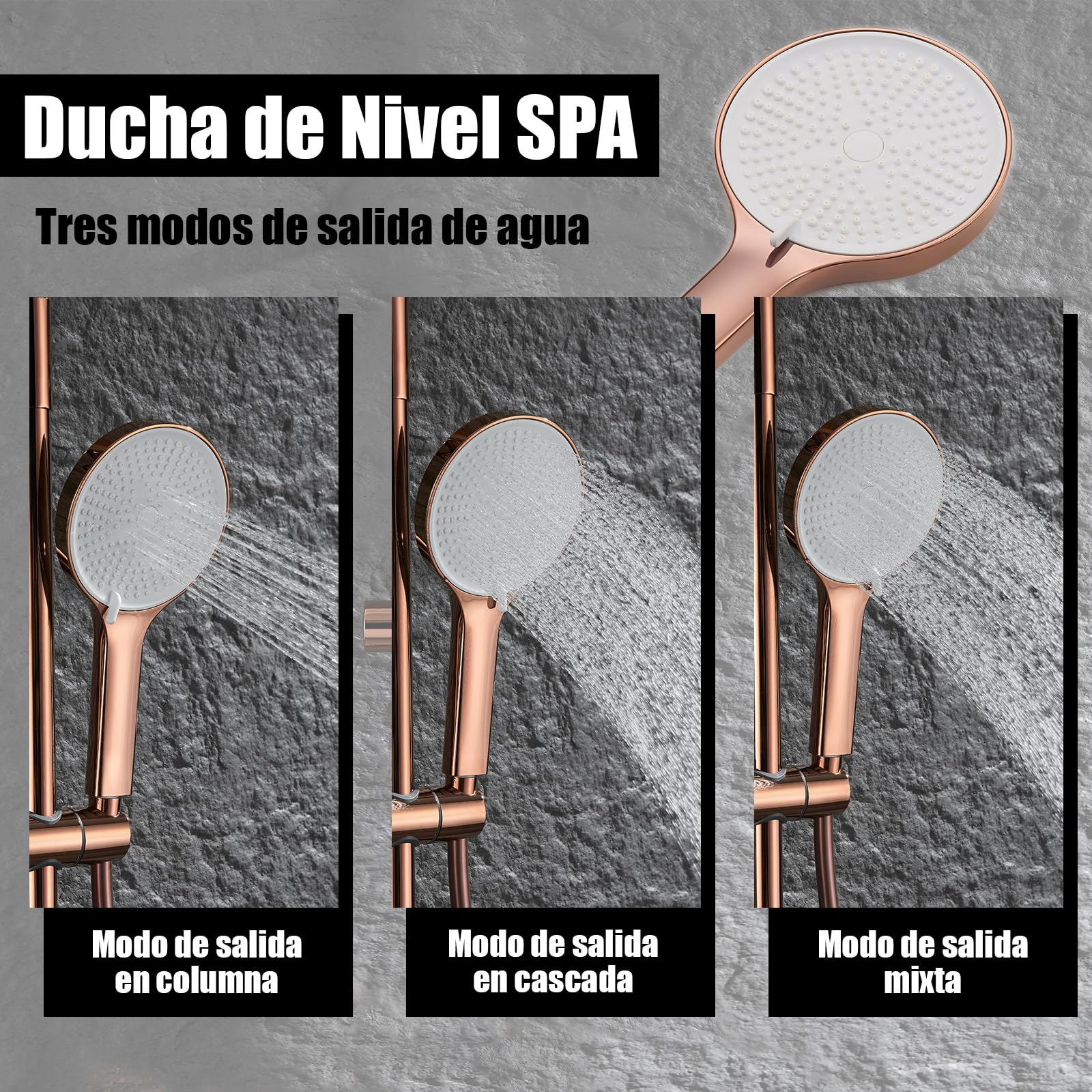 Columna Ducha con Grifo con Pantalla Digital, Rociador Superior 25cm | Sistema de Ducha de Latón, Lluvia Columna de Baño Multifuncional, Altura Ajustable, Ducha de Mano de 3 Modos, Oro Rosa