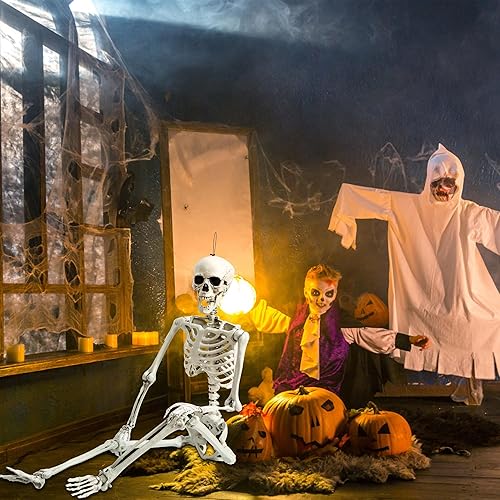 Miniatura 3 de Decoración de esqueleto de Halloween de 5.4 pies, huesos humanos para fiesta de Halloween con articulaciones móviles, para casas encantadas, césped