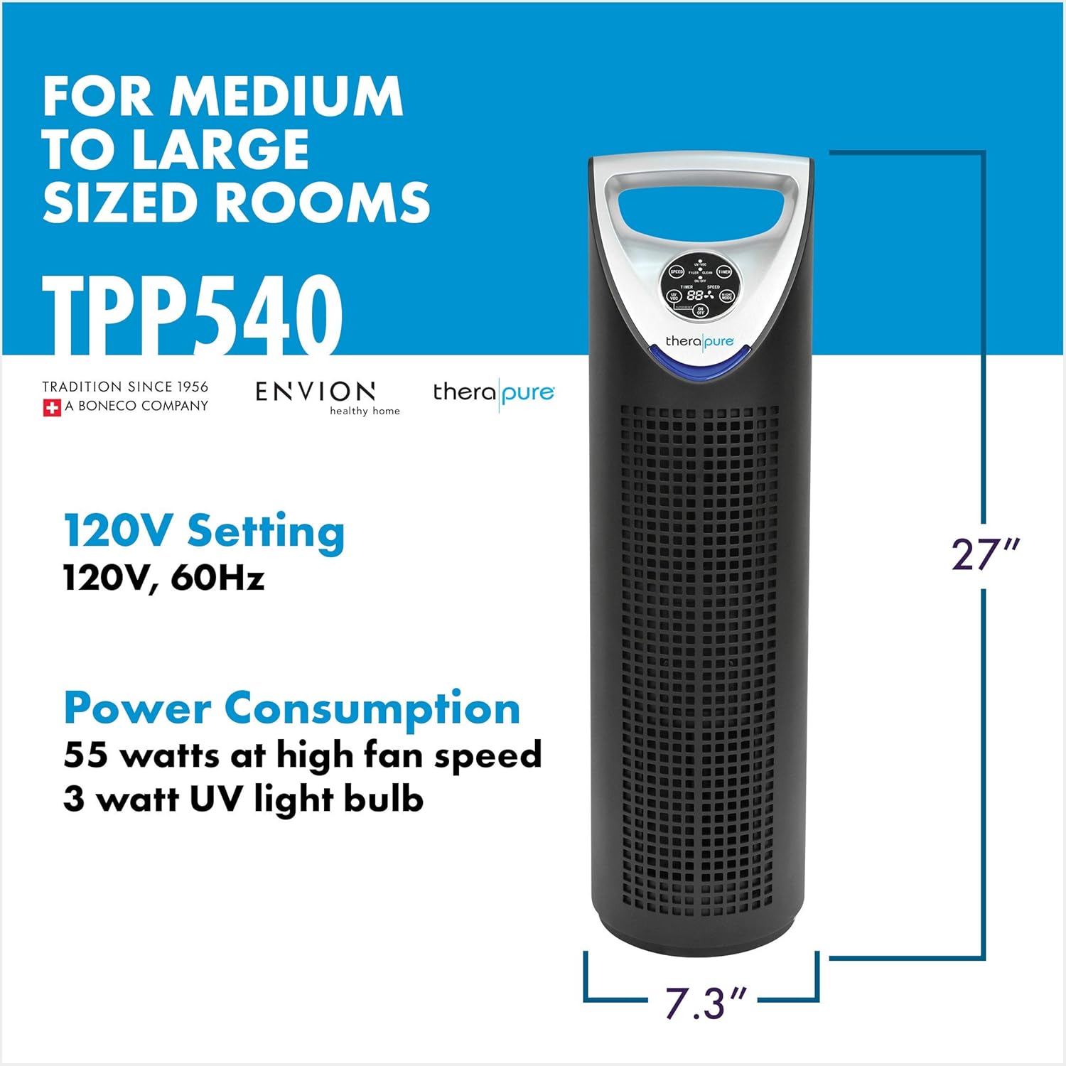 60% оƒƒ Dіѕсоunt ENVION Therapure TPP540 Medium to Large Room Filter HEPA Air Purifier with 3 Fan Speeds, UV-C Germicidal Light, LED Display, and 24 Hour Timer, Black