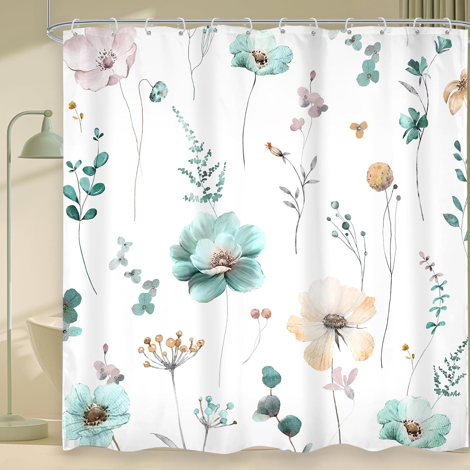 Amazon.com: Omifly Watercolor Floral Shower Curtain 72Wx72H Inch Spring ...