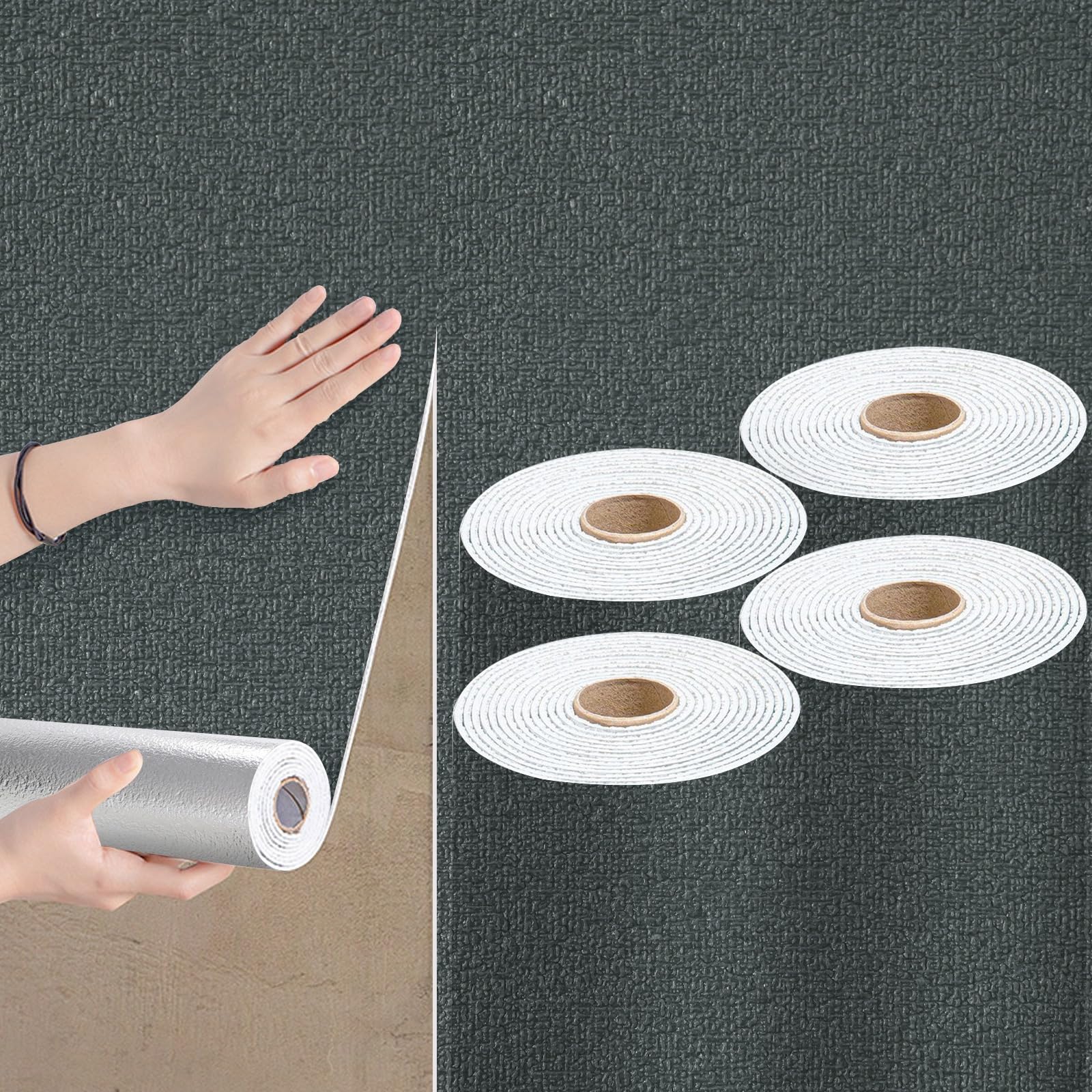 Camiraft Black Self Adhesive Wallpaper Thermal Wallpaper for Cold Walls -3 Rolls=4.2m² 3mm Thick Textured Insulated Lining Paper for Walls for Bedroom Living Room,Bathroom