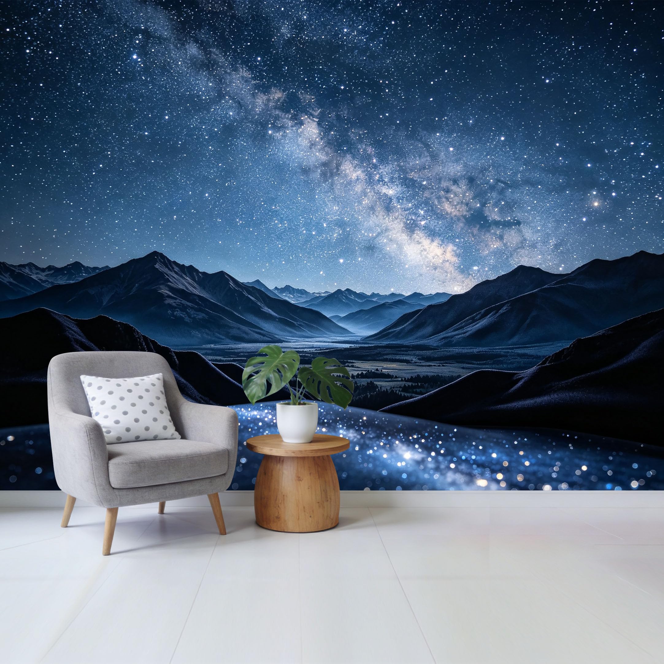 Qzlithotic Yq2605250863 Custom Size Wall Mural Night Galaxy Milky Way Mountain Landscape Selfadhesive Wall Fabric Removable Wallpaper For Home Office Decor