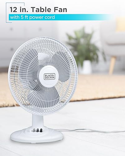 Miniatura 5 de BLACK+DECKER Ventilador de escritorio para el hogar y la oficina, ventilador de 12 pulgadas con 3 ajustes de velocidad, ventilador portátil