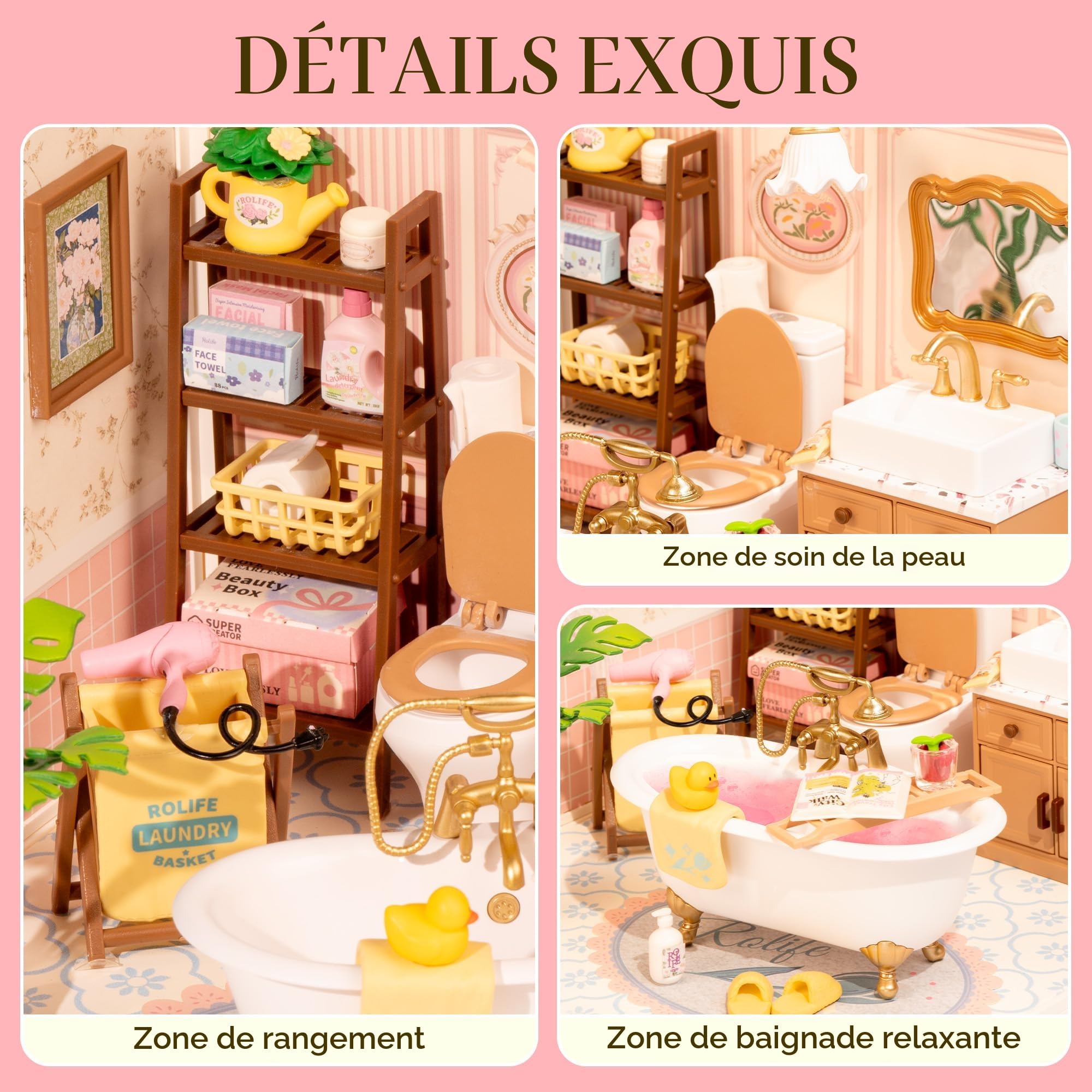 Rolife Kit de maison miniature à faire soi-même pour adultes pour construire la maison, le bureau, la bibliothèque, l'artisanat, idée cadeau pour filles, garçons, enfants (salle de bain à bulles pop)